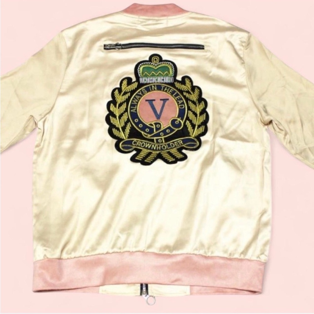 VIE+RICHE PARIS Cream and Pink Satin  Blokecore Jacket